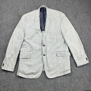 Coconut Grove Men Blue and White Pinstripe Unstructured Blazer 46R 100% Linen